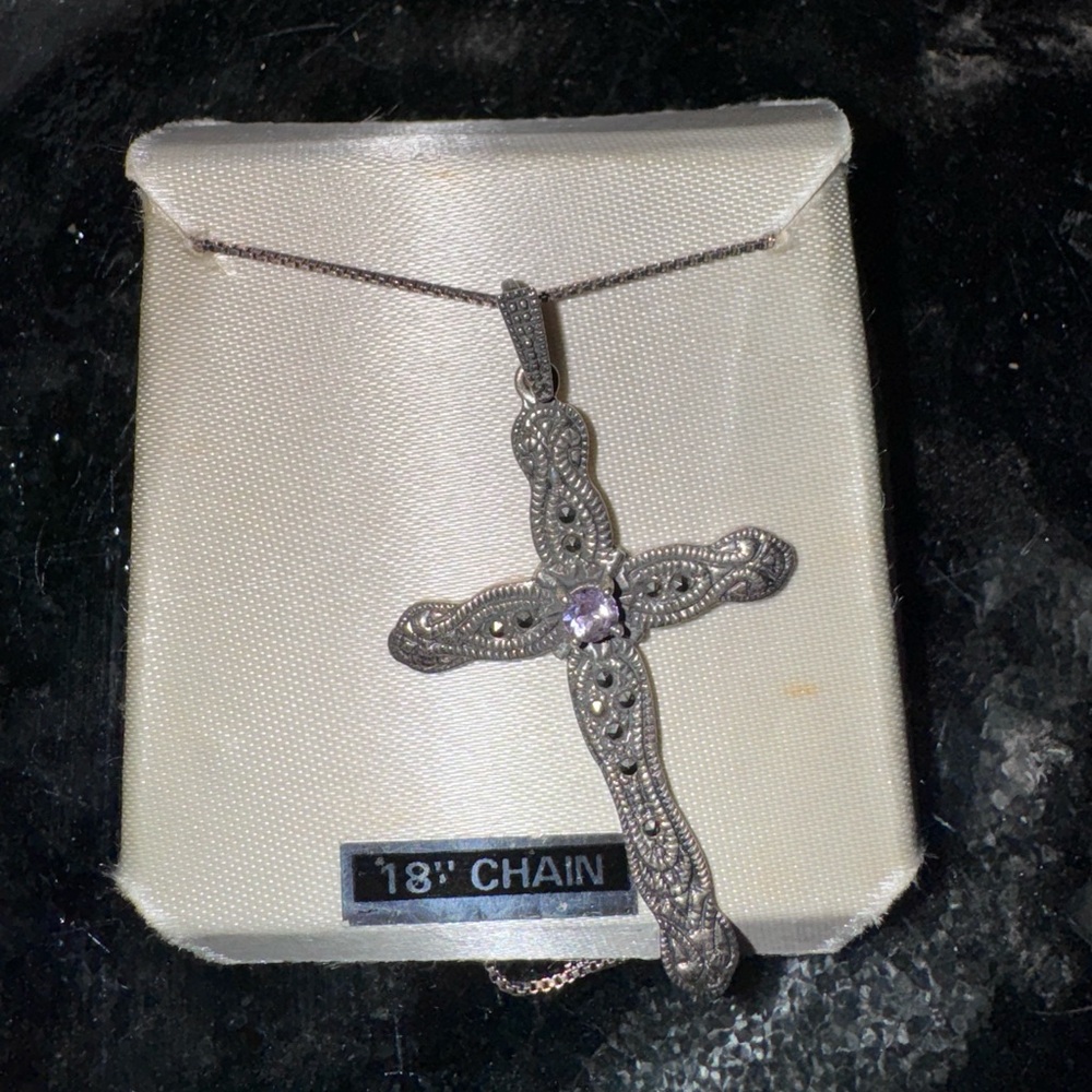 925 Sterling Silver Crystal Cross Pendant Necklace Chain Womens Mens Jewelery